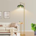 Green flower shade adjustable height shelf floor lamp