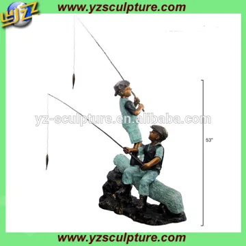 garden bronze sculpture boy fishing statue