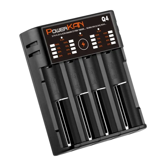 Q4-newQQ 4-Slot Smart USB Battery Charger with Universal Type C Port for Li-Ion & Ni-MH Devices