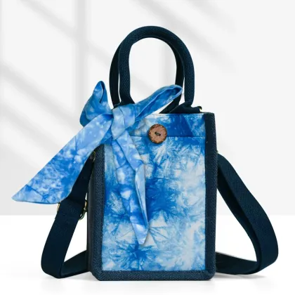 Mei Yi Arts Handmade Indigo Tie-Dye Mini HandBag