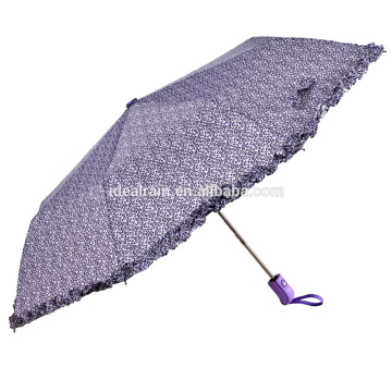 21" "high quality 3 fold auto open frilly umbrella for laides