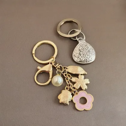 Sakura Flower Metal Enamel Pendant Keychain