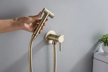 Gold Brass Bidet Toilet Faucet Set with Hot and Cold Pressurized Spray Gun