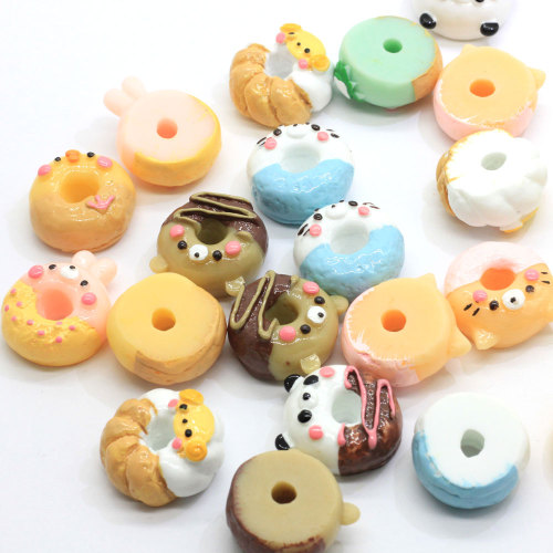 Mixed Styles Kawaii Animal Bread Shape Flatback Resin Simulation Hollow Donut Ornament Craft Window Display Photography Props