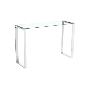 Mesa de consola de vidrio Slimline con marco de acero inoxidable