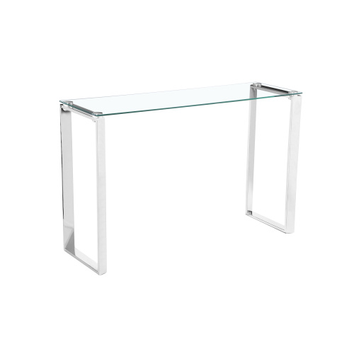 Mesa de consola de vidrio Slimline con marco de acero inoxidable