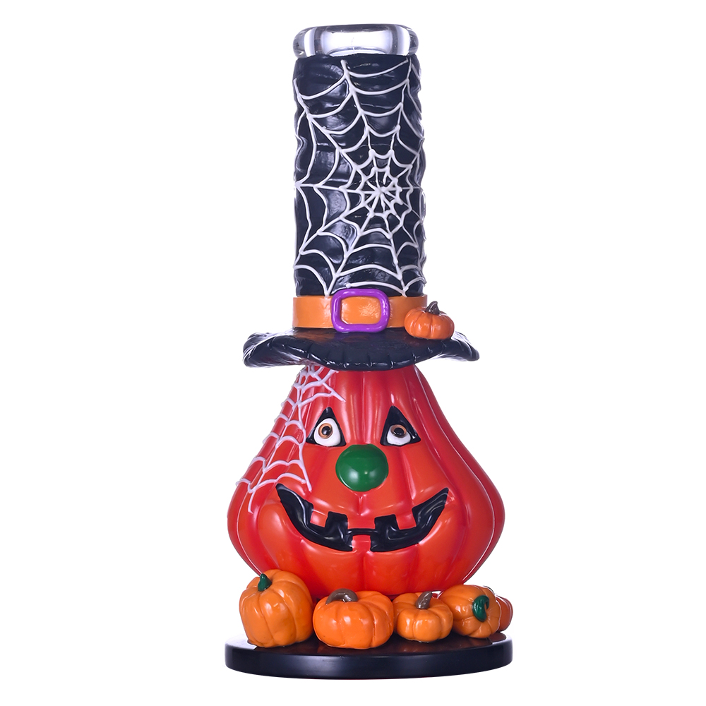 9.4in, colorido de vaso de precipitados de vidrio de calabaza, lindo hombre de calabaza de Halloween, tubería de agua de vidrio de borosilicato con tazón de 14 mm