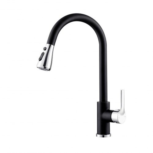 Deck-Mount 3-Function Black Chrome Pull Down Kitchen Faucet