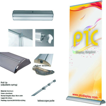 Adjustable spring roll up display
