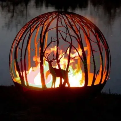 Outdoor Fire Pit Sphere: Corten Steel Garden Decor for Winter Woods Theme