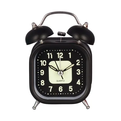 Square Luminous Dial Twin Bell Table Alarm Clock