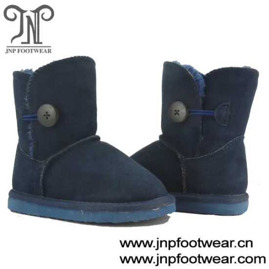 Leather upper sheepskin lining winter button boots for youth