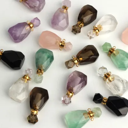 Gemstone Perfume Bottle Charm with Rose Quartz