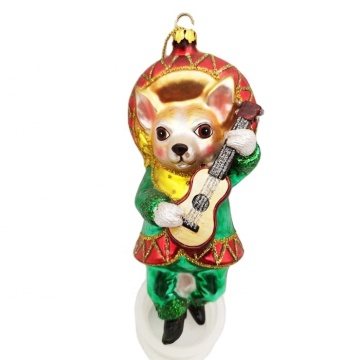 Custom Blown Glass Dog Christmas Ornament - Playing Guitar, Colorful Animal Decoration