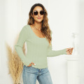 Frauen solider Strickpullover Pullover