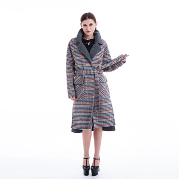 Fashion coloured checked cashmere overcoat