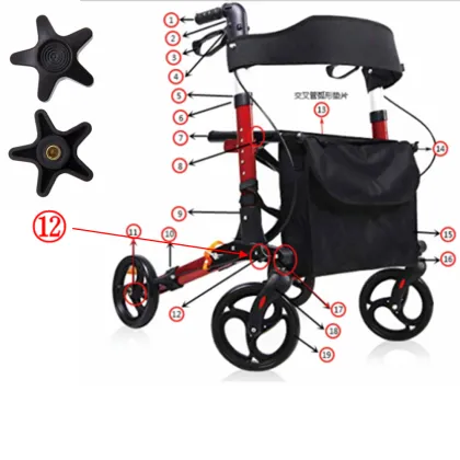 Copper M6 Hand Tighten Star Head Clamping Knob Nut for Rollator Walkers