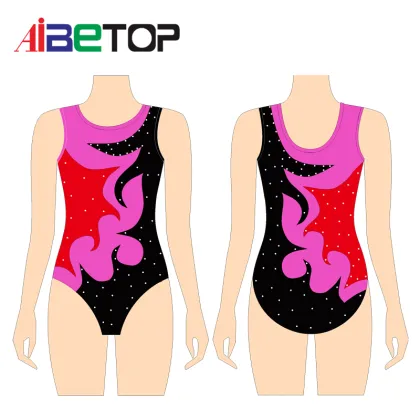 Sublimated Printed Girl Gymnastics Leotards with Rhinestones