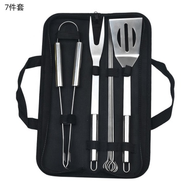 Ensemble d'outils de barbecue en acier inoxydable portable: fourche à 7 pièces, spatule, clip pour le camping en plein air et le barbecue à domicile