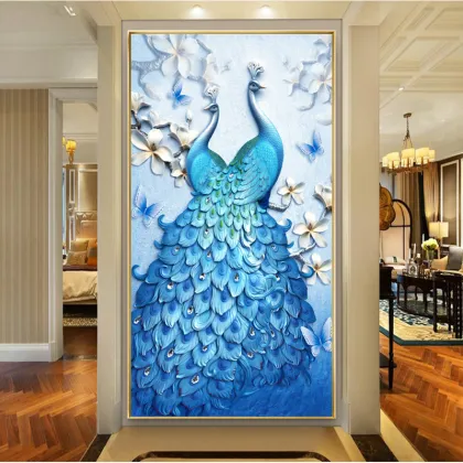 5D Diamond Peacock Crystal Porcelain Abstract Animal Paintings - Luxury Modern Home Decor