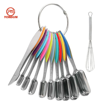Medidor de acero inoxidable Nivelador de cuchara de cuchara de cuchara con mango de silicona