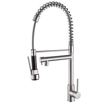 Brushed Single Handle Pull Down Spring Kitchen Faucet with Water Filter Purifier for Sink