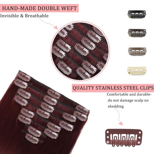 Burgundy Reddish Hair Extensions Real Clip ins Straight