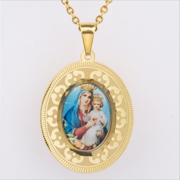 Yiwu Aceon Stainless Steel Gold Plated Custom Photo Printed Virgin Mary Pendant