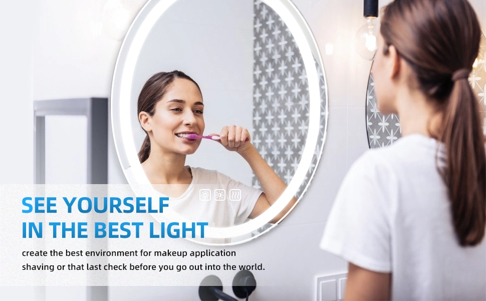 Sally Oval LED Mirror Bathroom 22X28 Dimmable Waterproof Frameless Anti-Fog Vanity Make up Mirrors with Light