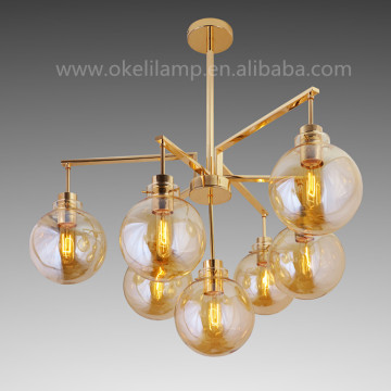 Seven Arms Vintage Excluded Edison Bulbs Light Gold Glass Ball Chandelier pendant light