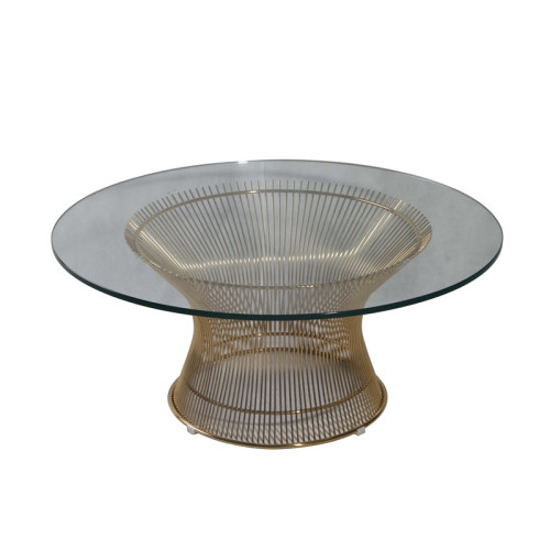 Warren Platner de vidro temperado mesa de café de aço inoxidável