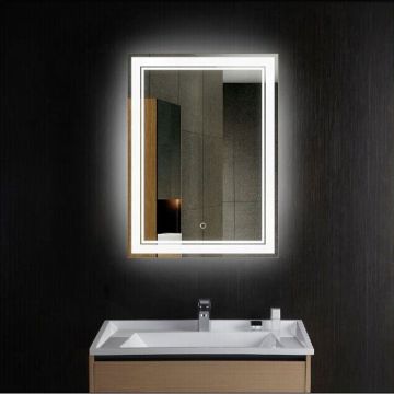 Vertical LED Bathroom Silvered Mirror with Touch Button/28 Inch x 36 Inch (YJ-DZJ-I)