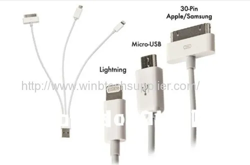 3in1 Usb Cable For Iphone 5&amp;4&amp;ipad2&amp;5 Pin Micro Usb Sync Data Cable For Samsung Htc High Quality 