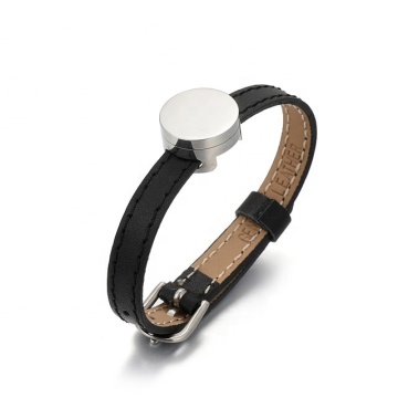 Iywu Aceon Velle Stainless Steel Narrow Sewing Edge Real Leather Watch Band