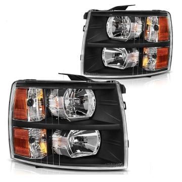 Assemblage de phares de boîtier noir de lampe frontale pour 07-13 Chevy Silverado 1500 / 07-14 Silverado 2500HD / 3500HD