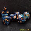 Bescon Starry Night Dice Set Series, 7pcs Polyhedral RPG Dice Set of MIDNIGHT, Tinbox Set