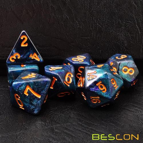 Bescon Starry Night Dice Set Series, 7pcs Polyhedral RPG Dice Set of MIDNIGHT, Tinbox Set