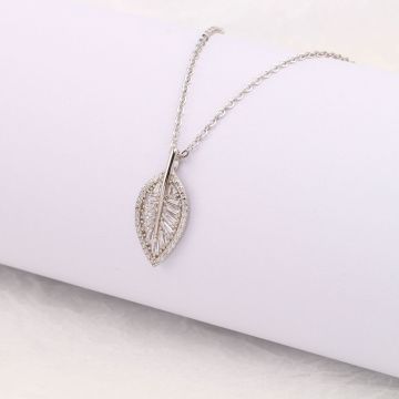 Leaf Versatile Necklace S925 Sterling Silver Inlaid Zircon Leaf Versatile Necklace Manufactory
