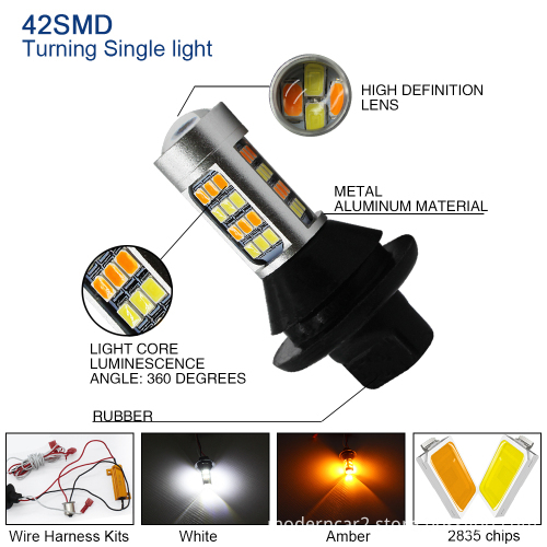 Car DRL LED White Yellow Dual Color Daytime Running Light with Steering CANBUS Decode BA15S 1156 7440 3156 2835-42SMD Headlight