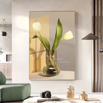 Large Abstract Canvas Oil Painting of Flowers and Still Life with Modern Crystal Porcelain