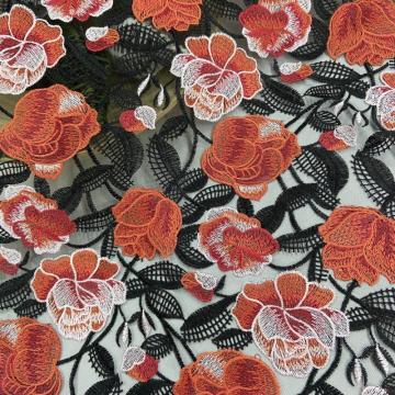 Multicolour Flower Embroidery On Mesh Fabric