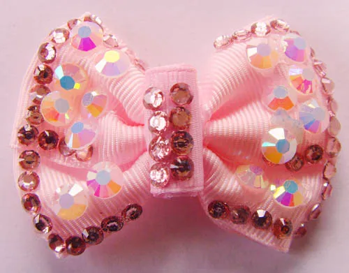 Pink Bowknot Handmade Flower with Rhinestone for Women Shoe Decoration