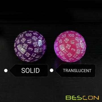 Bescon Translucent Polyhedral Dice 100 Sides Dice, Transparent D100 die, 100 Sided Cube, D100 Game Dice,100-Sided Cube of Purple