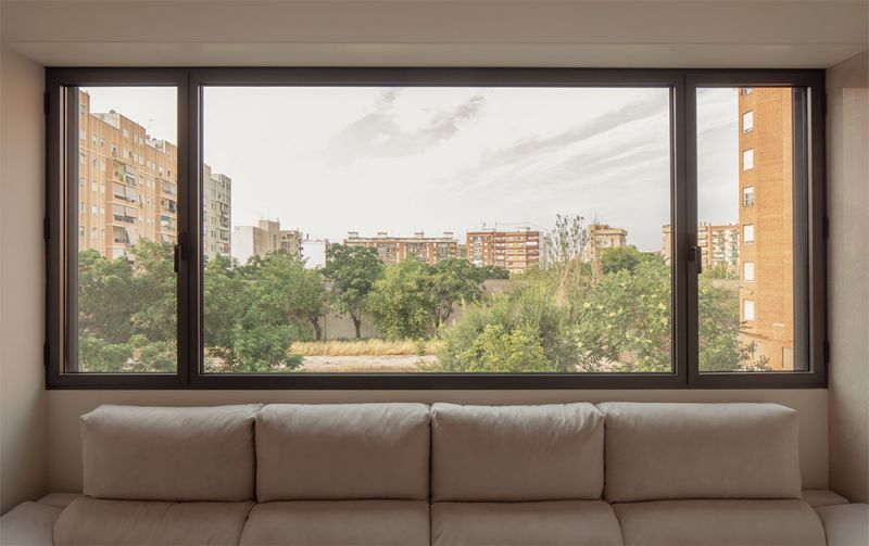 Energy efficient exterior fixed window installed on a modern commercial building facade