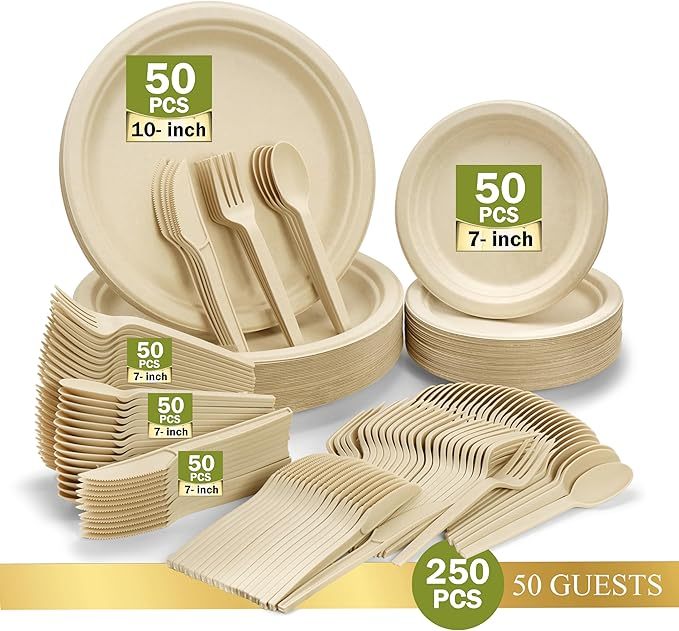 ALPIO 250 Piece Compostable Dinnerware Set
