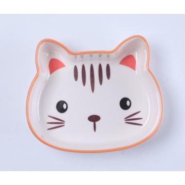 durável plástico melamina infantil servindo tigela em forma de gato