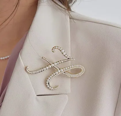 Elegant Large Pearl Initial Brooch - A, D, R, M, H Letters for Fashion Jewelry & Gift Ideas