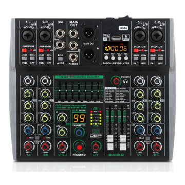 6 قناة DJ Audio Mixer مع 99 DSP Reverb Effect و Bluetooth 5.0 و USB للكاريوكي وتسجيل الكمبيوتر الشخصي والميكروفونات