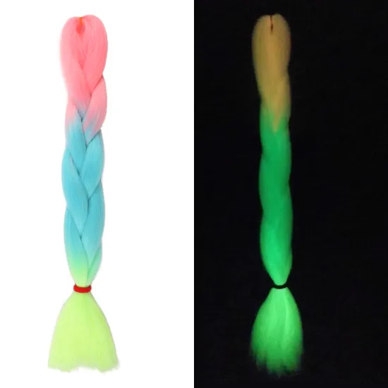 24" Glowing Braids 100g Ombre Jumbo Braid Shining Hair in Darkness Jumbo Braid Hair Extensions Glowing In The Dark