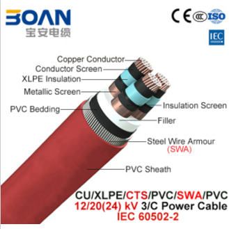 Cu/XLPE/Cts/PVC/Swa/PVC, Power Cable, 12/20 (24) Kv, 3/C (IEC 60502-2)